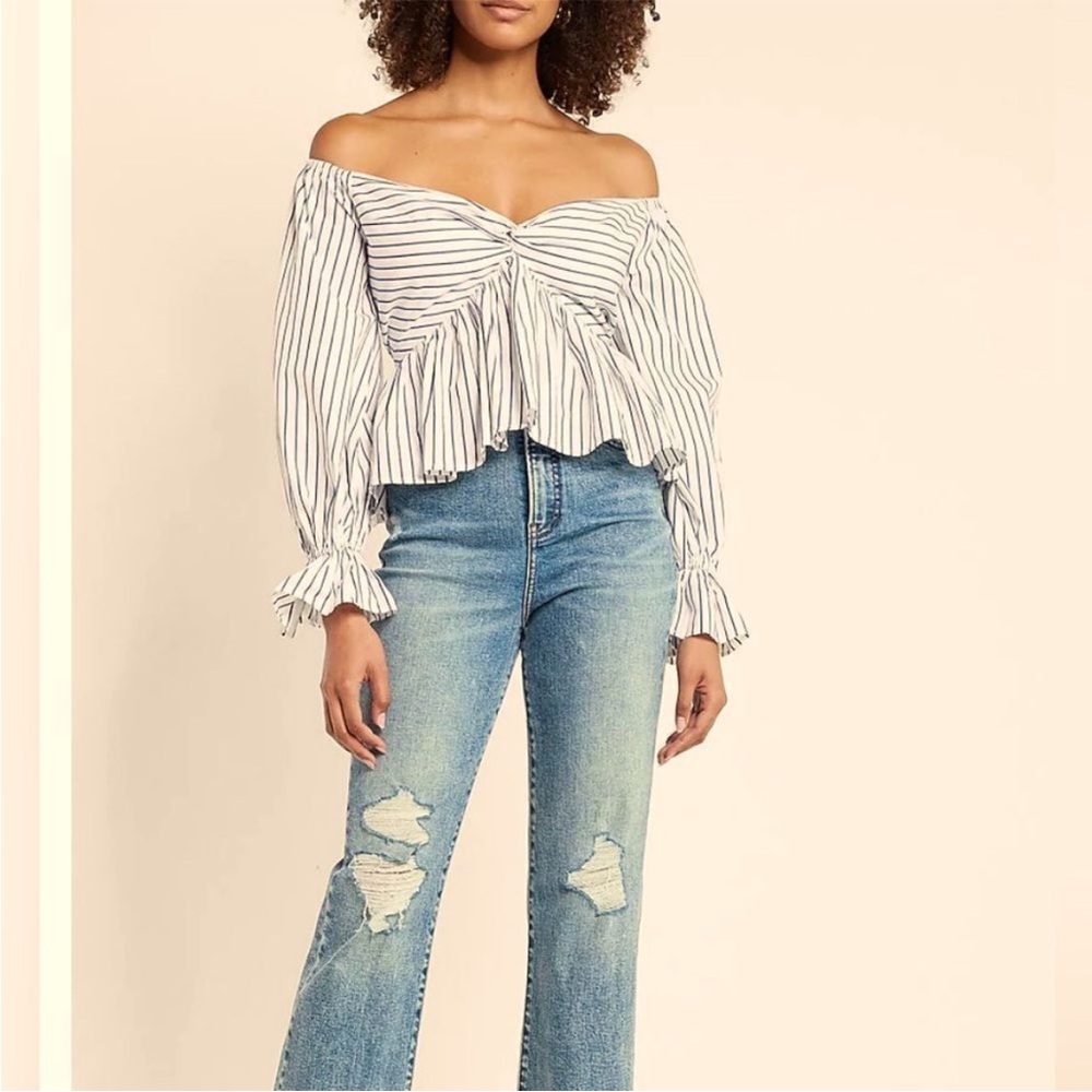 🔥 Closet Sale!  Express Stripped of the Shoulder Blouse - Picture 2 of 4